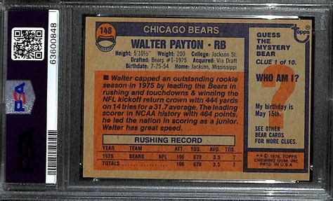 Lot Detail - 1976 Topps Walter Payton Rookie Card Graded PSA 7 NM