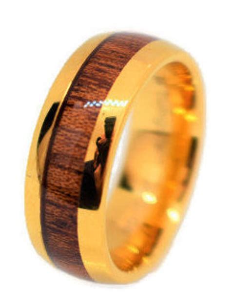 Gold Tungsten Wedding Mens Ring Koa Wood Inlaymens Womens Tungsten Wedding Bandtungsten