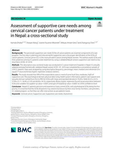 Pdf Assessment Of Supportive Care Needs Among Cervical Cancer