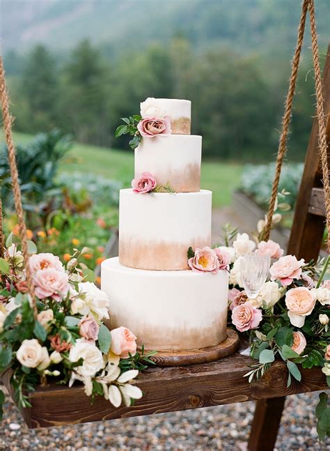 Rose Gold Wedding Ombré Cake with Blush Flowers Tall Wedding Cakes