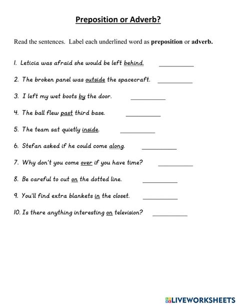 Preposition Or Adverb Worksheet Live Worksheets Worksheets Library