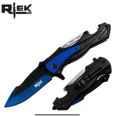 BLUE/BLACK 4.5" ASSIST-OPEN KNIFE GLASS-BREAKER