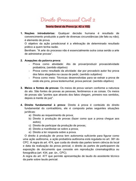 Direito Processual Civil 2 Teoria Geral Da Prova Pdf