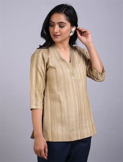 Buy Beige Embroidered Tussar Short Kurta Online At Jaypore Blouse