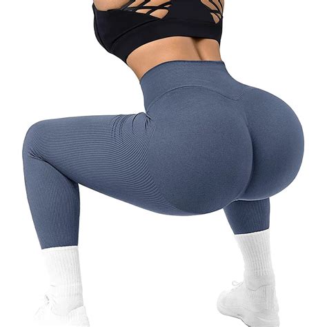 Leggings Com Nervuras De Cintura Alta Sem Costura Para Mulheres Sexy