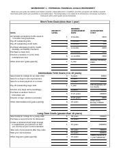 Personal Financial Goals Xls WORKSHEET 1 PERSONAL FINANCIAL GOALS