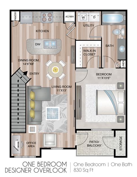 One Bedroom Designer with Garage | 1 Bed Apartment | The Fountains at Chatham Parkway