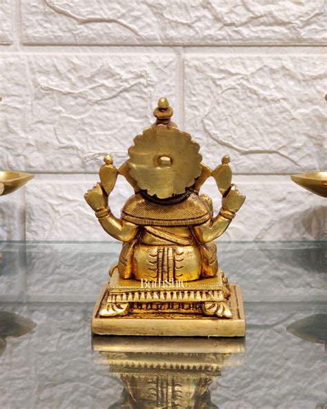 Superfine Brass Ganapathi Idol with Fruit Bowl and Mooshak | Height 3 ...