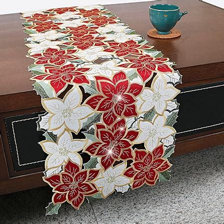 Amazon Christmas Table Runner Red Flower Poinsettia Decorations