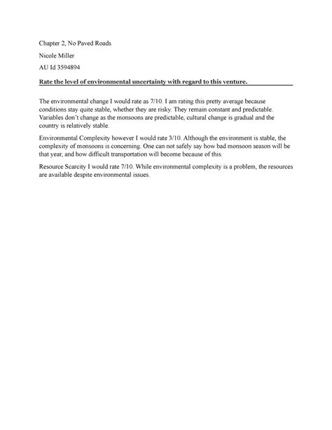 Chapter 2, Question 1, No Paved Road, Nicole Miller - Chapter 2, No