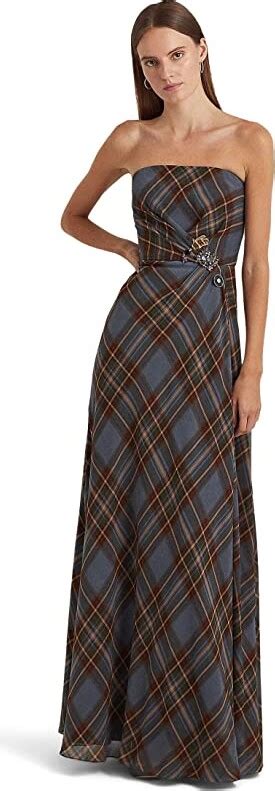 Lauren Ralph Lauren Plaid Crinkle Georgette Strapless Gown Shopstyle