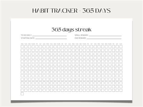 Yearly Habit Tracker 365 Days Habit Streak Pdf Printable A4 And Letter Etsy