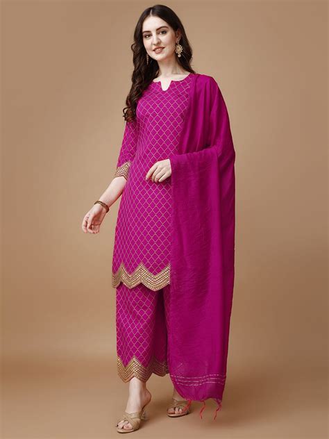 Buy KALINI Embroidered Regular Thread Work Kurta With Palazzos