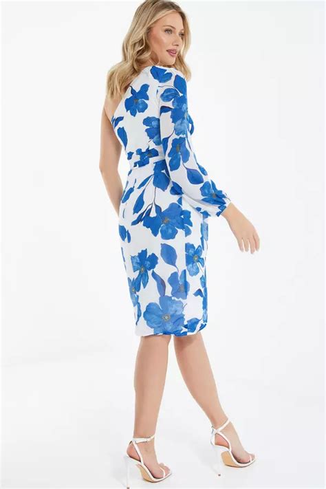 Blue Floral Chiffon Midi Dress Quiz Clothing