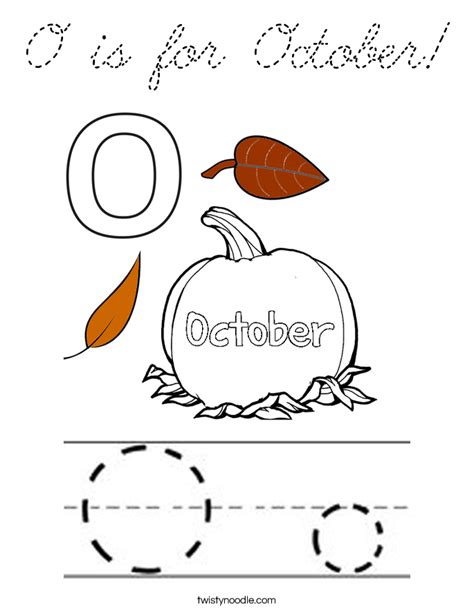 O is for October Coloring Page - Cursive - Twisty Noodle