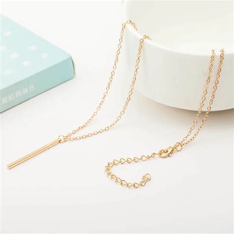 Fashion Sliver Gold Stick Pendant Necklace For Women Clavicle Chain Chocker Necklace Female ...