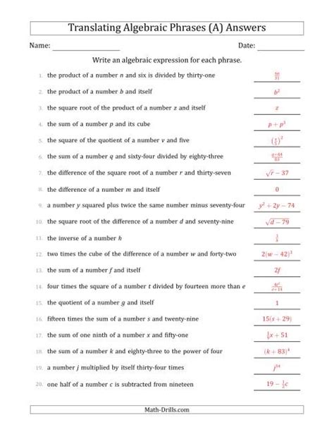 Writing Algebraic Expressions Worksheets - Math Monks - Worksheets Library