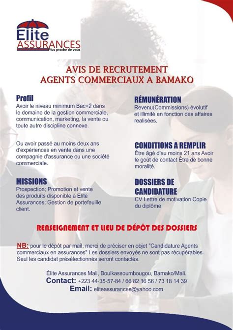 Elite Assurances Recrute Des Agents Commerciaux Hf Ya Bara Offres