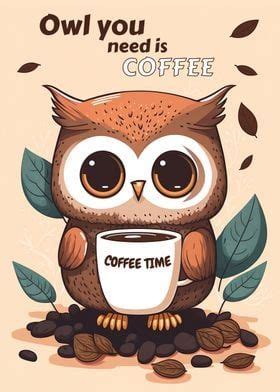 An Owl Holding A Coffee Cup With The Words Owl You Need Is Coffee