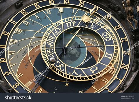 Clock Face Of The Astronomical Clock In Prague Skeleton Could Be Seen