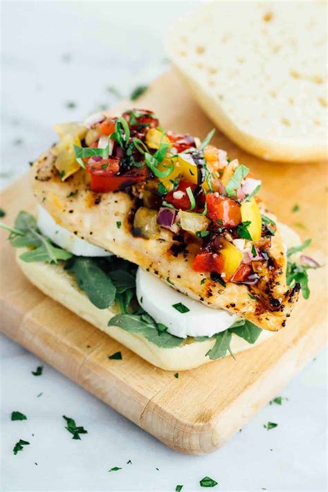 Grilled Chicken Bruschetta Sandwich On Ciabatta Bread Jessica Gavin