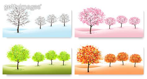 Four Nature Backgrounds With Stylized Trees Representing Different