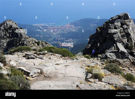 the hiking trails of Monte Capanne on Elba island, Italy Stock Photo ...