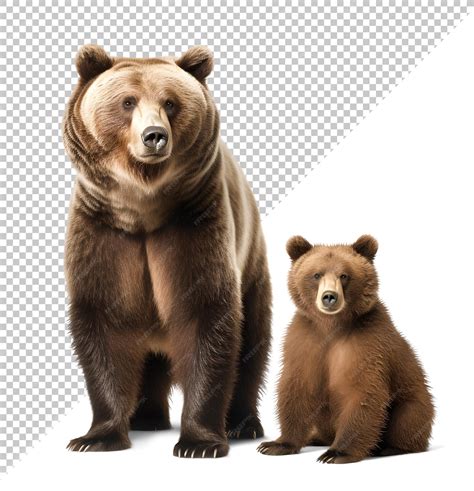 Premium PSD | An adult grizzly bear and a cub isolated background