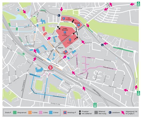 Kort Over Lyngby C Med P Pladser Og Adgangsveje For Biler Hvad Enten