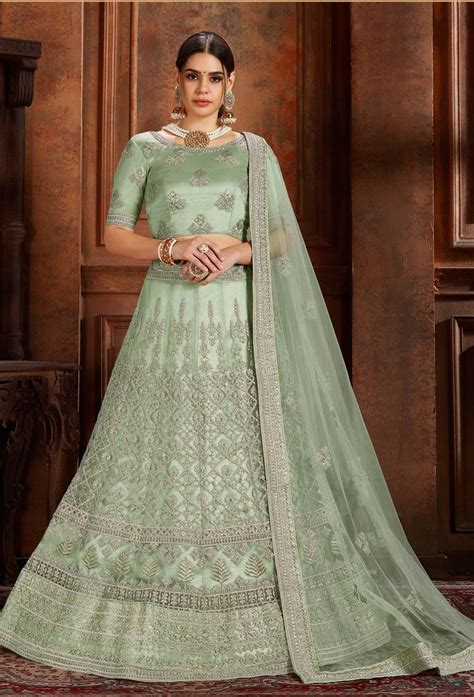 Pastel Green Net Wedding Lehenga Choli Designer Lehenga Choli