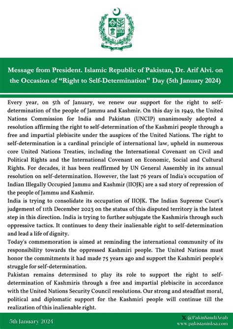 Message From President Of The Islamic Republic Of Pakistan Dr Arif