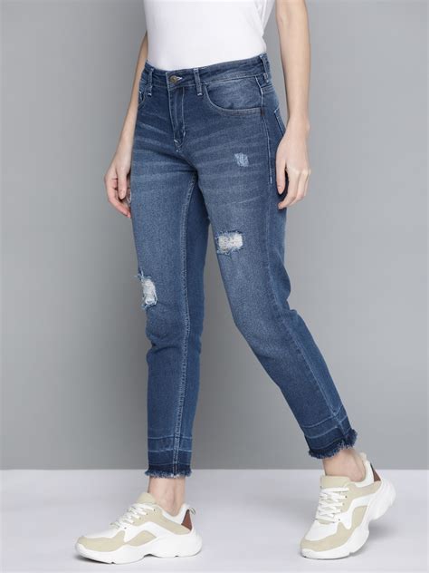 Buy Harvard Women Blue Slim Fit Mildly Distressed Light Fade