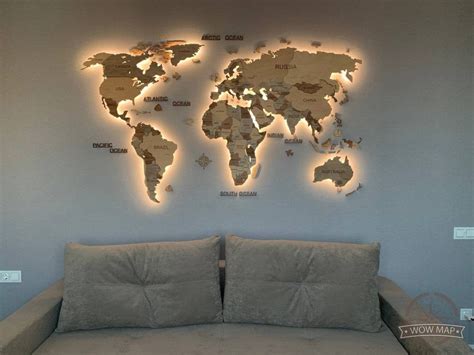 D Led World Map Above Bed Decor Plug In Wall Light Custom Etsy