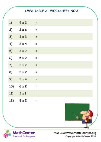 Second Grade Worksheets: Multiplication Table | Math Center