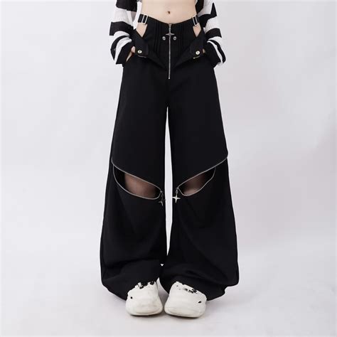 Gothic Baggy Pants With Hip Cut Out Justskull Casual Wide Leg Pants Fashion Outfits