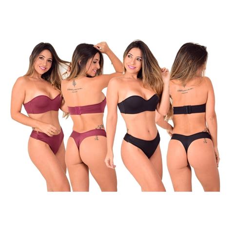 Kit Conjuntos De Lingerie Calcinha Fio Duplo Sexy E Sutia Sem Alcas