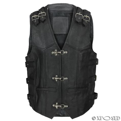 Mens Real Leather Hide Motorcycle Biker Waistcoat Fish Hook Buckle Vest