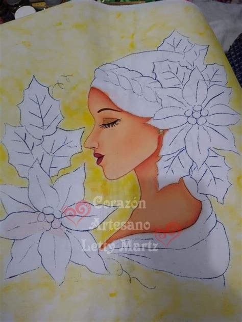 Mujer con nochebuena Pintura en tela navideña Pintura de girasol