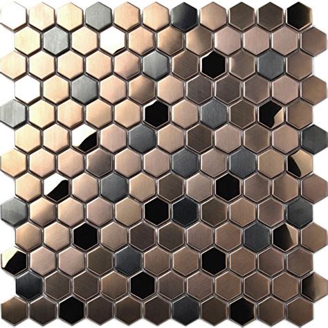 Buy Hexagon Stainless Steel Brushed Mosaic Tile Bronze Copper Color Black Bathroom Shower Floor