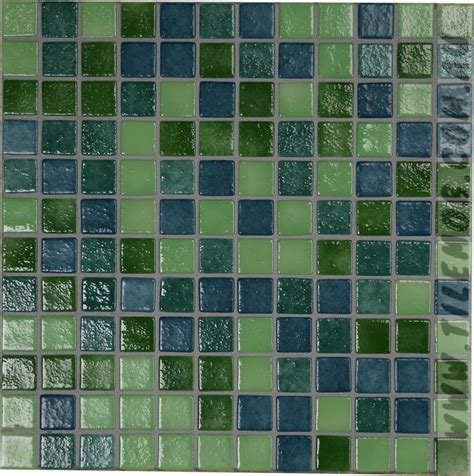 Caribbean Green Mix Whith Blue Glass Mosaic 25x25mm The Tile Mob