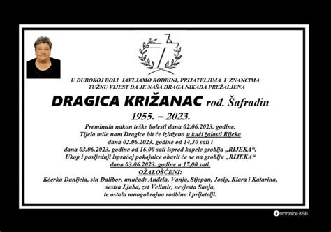 Dragica Križanac rođ Šafradin Osmrtnice KSB