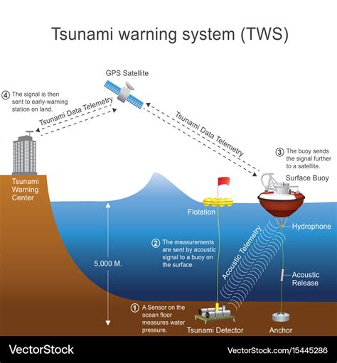 Tsunami warning system process Royalty Free Vector Image