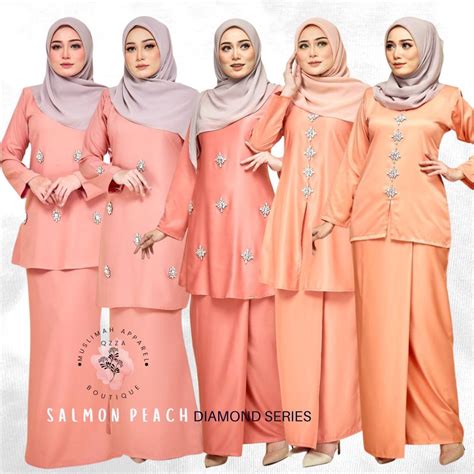 Salmon Peach Plain Basic Diamond Series Kurung Moden Riaukebaya Nikahtunang Raya Sedondon S