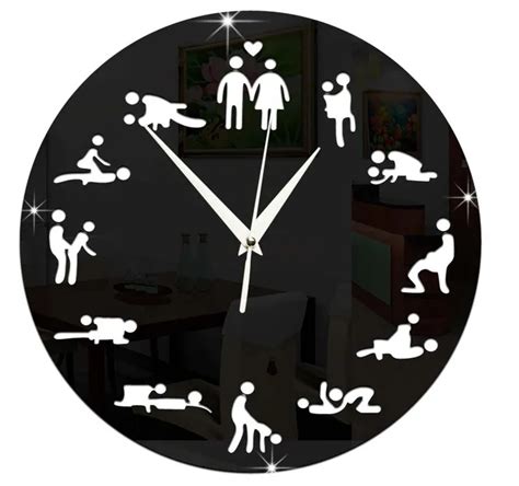 Fun Clock 24Hours Sex Clock Novelty Sex Positions Wall Clock Acrylic 3D