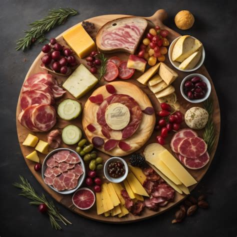 Premium AI Image | A platter of cheese, meat, cheese, and cheese.