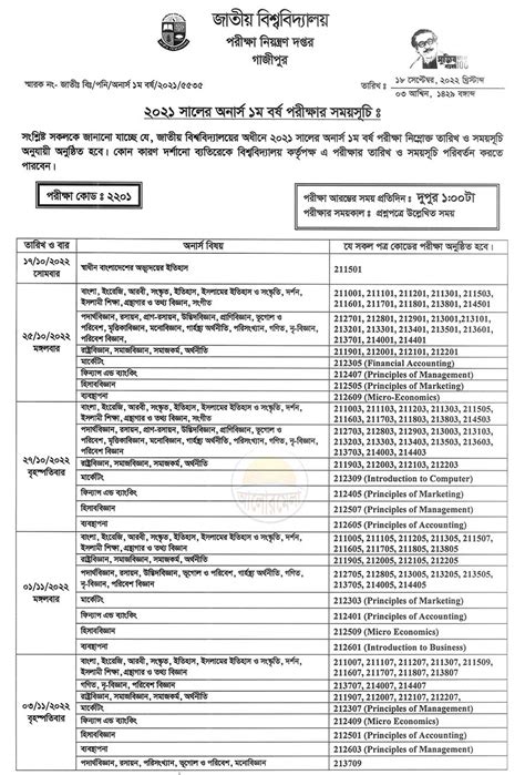 National University Honours 1st Year Exam Routine 2023 Alormela