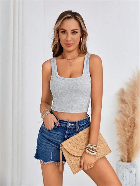 Solid Crop Tank Top Shein Usa