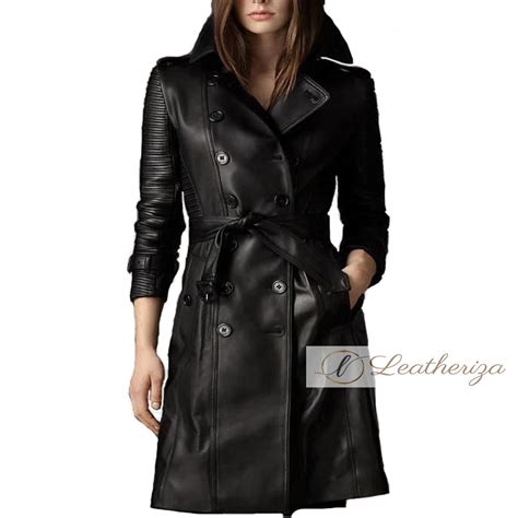 Buy Shaylee Black Leather Trench Coat For Women