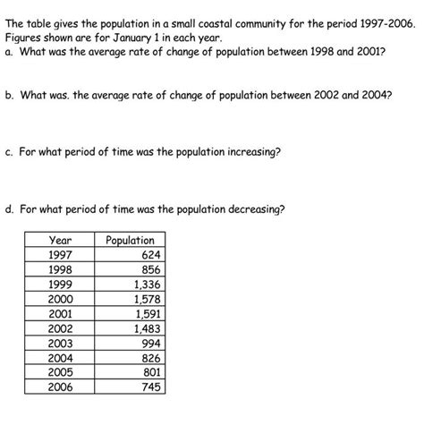 Solved The Table Gives The Population In A Small Coastal Chegg