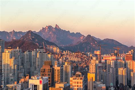 Landscape Of Seoul City Building Skylight And Bukhansan In Seoulkorea